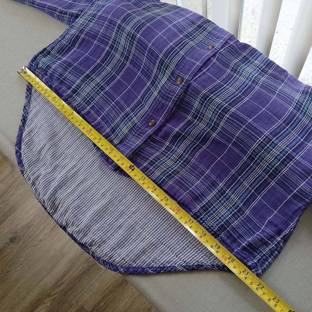 GNW Indigo Purple Plaid Double Layer Cotton Blouse M soft roll tab sleeves - Picture 10 of 12